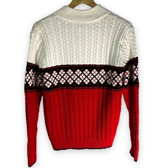 4 for $20 SALE! Liz Claiborne LizGolf Quarter Zip Cable Knit Sweater Red/Cream S - Picture 12 of 12